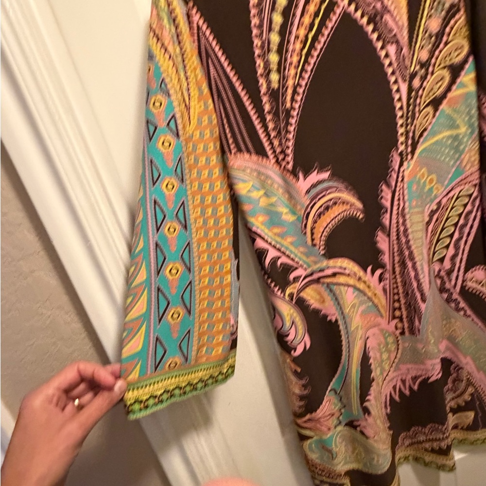 Beige by eci Brown Shift Dress with Teal and Pink Paisley - Picture 3 of 5